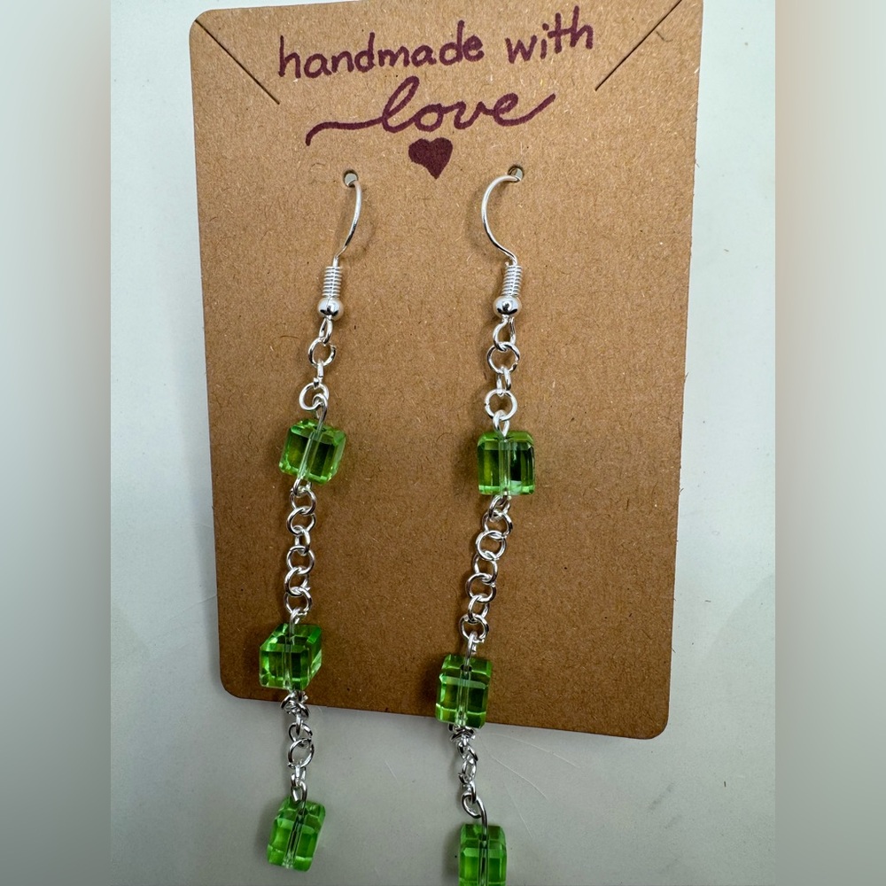 Eye catching Green and Silver Earrings
